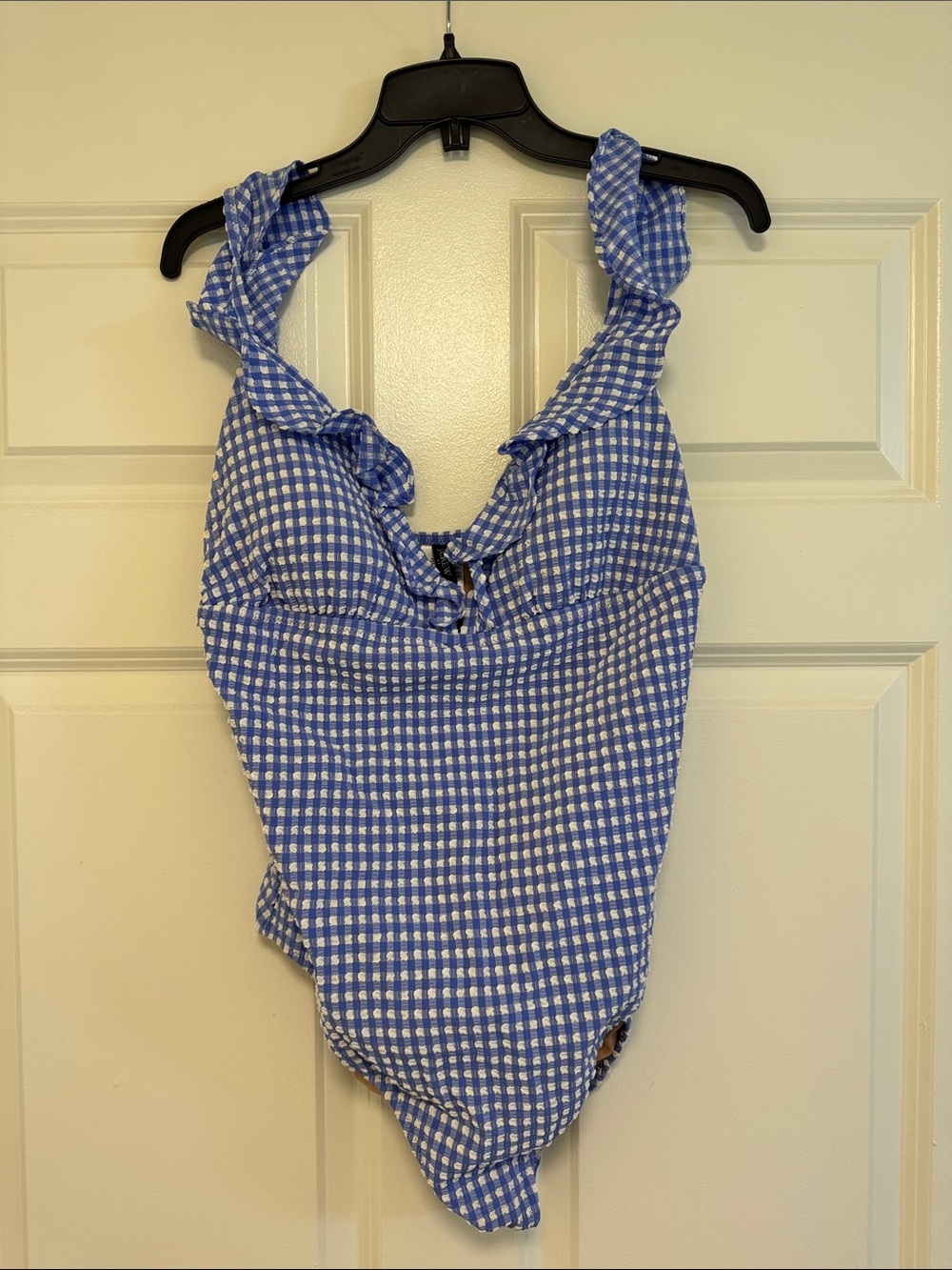 J. Crew Blue and White Gingham One-Piece Swimsuit